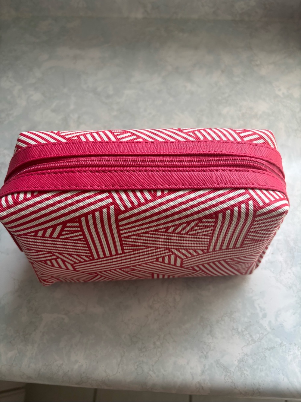 Pink and White Striped Cosmetic Bag